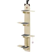 StarTech.com Türhängender Kratzbaum - Kratzbaum mit Regalen - 4 Ebenen - Vertikal - Kratzstamm - Spielball - Platzsparend - Holzfarbe