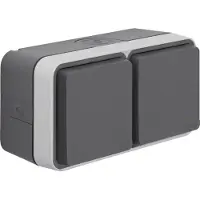Hager WNC144 Steckdose SCHUKO AP 2fach waagerecht mit Klappd., 4 Leitungseinf., W.1 IP55,grau