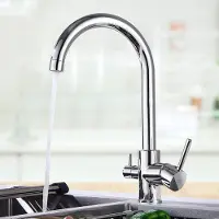 Auralum Spültischarmatur 3 in 1 Filterwasser, Wasserhahn Küche, 304 Edelstahl Küchenarmatur, 2 Ausläufe, Doppelhebel, 360° Drehbar, Chrom, Hochdruck