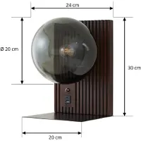LUCANDE Veloura Wandleuchte, Höhe 30 cm, Glas, Holz, USB - , Veloura, dimmbar, Braun / Rost, für Wohnzimmer, Glas, Design