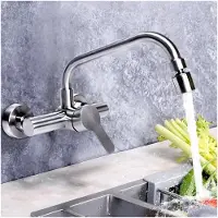 Markenlos Küchenarmatur 360° drehbar, Edelstahl Wasserhahn Wandmontage mit 2 Strahlarten für Spültisch und Ausgussbecken