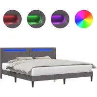 vidaXL Bettrahmen mit LED-Lichtleisten Grau 200 x200 cm Kunstleder