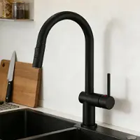 Aica Sanitär GmbH AICA Hochwertiger Messingkern Küchenarmatur Hochbogen Ausziehbarer Brause 2 Strahlarten Schwarz