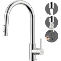 OEM Edelstahl-Küchenarmatur mit Ausziehbrause, 2 Strahlarten, Hochdruck, 360° drehbar, einhebelig, silber gebürstet