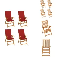 vidaXL Gartenstühle 4 Stk. mit Roten Kissen Massivholz Teak - Gartenstühle