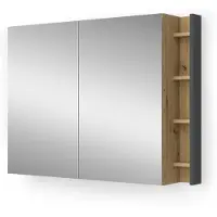 Vicco Badspiegelschrank Edelin Anthrazit/Artisan 100 x 75 cm mit Regalen, Model 57989