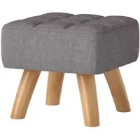 MODFU Fußhocker Polyester Grau 27x27x26 cm mit Leinenoptik, Gummiholzbeinen und Schaumstoffpolsterung