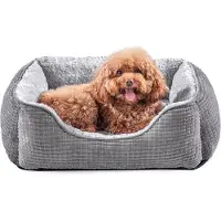 OEM Klein Orthopedisch Hundebett - Kalmernd und Antirutsch - Weich Rosa Samt - Für kleine Hunde und Katzen - Grau - 51 x 48 x 15 cm