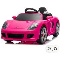 Vrooomy Porsche Carrera GT Elektro-Kinderauto 12V (1–5 Jahre) – Vollausstattung mit Fernbedienung, Ledersitz, Bluetooth & EVA-Reifen – Offiziell lizenziertes Kinder Elektroauto – Rosa