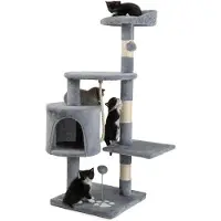 OEM Katennest - 2 weiche Kugeln, Spielzeug, Höhe 112 cm, Seil, bequemer Liegeplatz & Loch, geeignet für kleine & große Katzen, hellgrau
