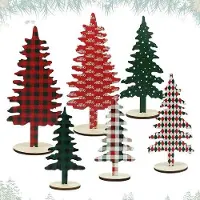 OEM Mini-Weihnachtsbaum - 6 Stück, Holz-Weihnachtsbaum- Dekoration mit Basis