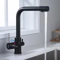 OEM Messing Küchenhahn - Trinkwasser - 360° Drehbar - Mischhahn mit 2 Handgriffen - Schwarz