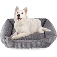 OEM Hundebett für mittelgroße Hunde, waschbare Plüschbank mit Corduroy, Antislip, hellgrau, 89 x 63 cm