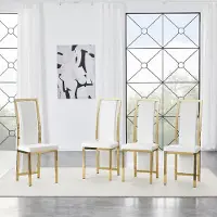 STILVORA Esszimmerstuhl 4er Set mit Goldkante, Essstuhl aus Kunstleder mit Metallrahmen, Küchenstuhl für Esszimmer und Büro