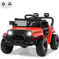 Costway 12V Kinder Elektroato, Elektro Auto mit Fernbedienung, Musik, Hupe, LED-Lichter & 3 Geschwindigkeiten, Elektrofahrzeug für Kinder 3+ Rot
