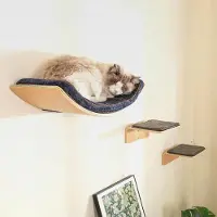 Markenlos Katzen-Wandregal mit Zwei Stufen – Gebogene Katzenregale und Sitzstangen für die Wand (große Größe) – Wandmontierte Katzenmöbel zum Schlafen, Spielen, Klettern und Faulenzen