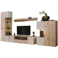 Inn.Furn Wohnwand "Cathlyn" Eiche und Kaschmir, Schrankwand 4-teilig inkl. Beleuchtung 350 x 197 cm