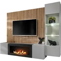 Inn.Furn Wohnwand "iLike" 200 cm in Hellgrau mit Schwarz und Artisan Eiche, inklusive Ethanol Kamin und Beleuchtung