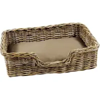 Locker Kobolo Hundekorb Hundesofa aus stabilem Rattan geflochten inkl. Kissen 72x53x20 cm