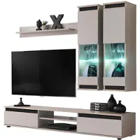Inn.Furn Wohnwand "Trigger" in Kaschmir und schwarz Schrankwand 4-teilig 175 cm, inkl. LED
