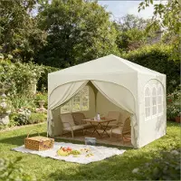 SUCCESS COURIER Garten-Pavillon, 300 x 300 x 256 cm, Sonnenschutz, klappbar, wasserabweisend, Beige