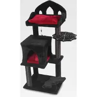 Markenlos Gothic-Katzenbaum, 101,6 cm, Gothic-Katzenbaum mit Thron, Gothic-Bett, geräumiger Höhle, gruseliger hängender Fledermaus und robustem Sisal-Kratzbaum, eleganter schwarzer Katzenbaum für