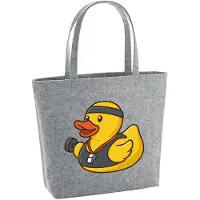 Hellweg Druckerei Huuraa Filzshopper Quietscheente Fitness-Trainer Gummiente Coach 22 Liter Grey Melange Filztasche Geschenkidee