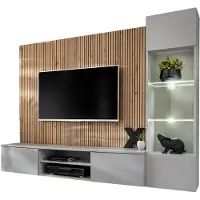 Inn.Furn Wohnwand "iLike" in hellgrau und Artisan Eiche Schrankwand 200 cm inklusive LED Beleuchtung, Push-to-Open