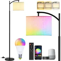 Rosikey RGB Stehlampe Dimmbar Smart,Leselampe Stehleuchte Fernbedienung E27, Ecklampe Winkelverstellbar Fußschalter APP Alexa Google Wohnzimmer Schlafzimmer