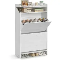 Songmics Schuhschrank Schuhkipper 2 Klappen schmal Trennwand verstellbar schneeweiß LBC228WE01