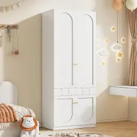 SUCCESS COURIER Kleiderschrank mit 2 Türen & 2 Schubladen 80x200x50 cm Weiß | Drehtürenschrank Schlafzimmerschrank mit Kleiderstange & Lack-Finish Modern