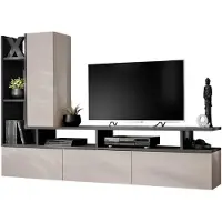 Inn.Furn Wohnwand "Hero" in Graphit Eiche und Kaschmir Schrankwand hängend 210 cm, Push-to-Open