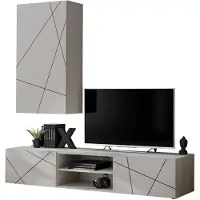 Furn.Design Wohnwand "Metrik" in Kaschmir und schwarz Schrankwand mit Streifendruck 180 cm, Push-to-Open