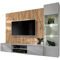Inn.Furn Wohnwand "iLike" in hellem Grau und Eiche Artisan Breite 200 cm, mit Beleuchtung, Push-To-Open und Soft-Close