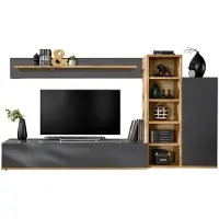 Furn.Design Wohnwand "Lester" in grau und Wotan Eiche Schrankwand 240 cm, Push-to-Open