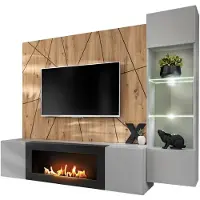 Inn.Furn Wohnwand "iLike" in hellgrau, schwarz und Artisan Eiche TV Unterteil mit Bio Ethanol Kamin 200 cm inklusive LED