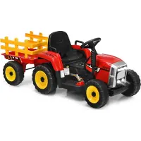 Goplus Elektrofahrzeuge mit Anhänger, 3-Gang Elektroauto Traktor mit Fernbedienung, LED-Licht & Musik & Bluetooth, für Kinder ab 3 Jahren, bis 30 kg (Rot)