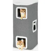 Markenlos Kratztonne 100 cm Hoch 41 x 41 cm vierstöckige Katzentonne mit Spielball, Plüschrand, Katzenhöhle, Kratzbaum für 1-2 Katzen unter 7kg, Grau
