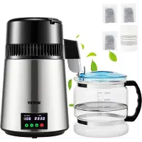 TOPDEAL Wasser Destillierer 1L / H Haushalt Silber Wasserdestilliergerät Destilliertes Wasser herstellen 750 W, Doppelter Bildschirm Edelstahl Distilleranlage mit Glaskanne Reinwasser destilieren
