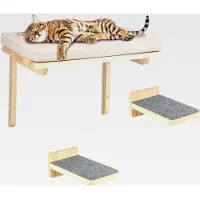 Markenlos Klettergerüst für Katzen, Wandkorb aus Holz für Katzen, zum Schärfen der Krallen, mit grauem Kissen mit 2 Stufen
