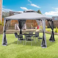 SUGIFT Pavillon mit Doppeldach 3x3 m, Gartenpavillon mit Moskitonetz, 4 Seitenteile, Metall, Hellgrau | 294x294x265 cm | 160 g/m² Polyester | UV-Schutz