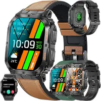 SGDDFIT Herren Smartwatch mit Telefonfunktion 1.96 Zoll AMOLED Display 100 Sportmodi IP68 Fitness Uhr Blutdruck Herzfrequenz SpO2 Bluetooth Anrufe