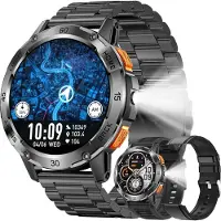 SGDDFIT 1,53" AMOLED Smartwatch Herren mit Telefonfunktion, 400mAh Batterie, Sportuhr mit Bluetooth Anrufe Fitnessuhr mit Schlafmonitor, 5ATM Wasserdicht
