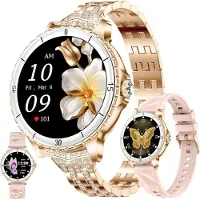 SGDDFIT 1.27 Inch AMOLED Damen Smartwatch mit Telefonfunktion Fitness Uhr 5ATM wasserdicht mit Bluetooth Anrufen 300 mAh Akku und Sporttracking