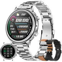 ZPIMY Smartwatch für Männer, Telefonfunktion, 1,32-Zoll-Touchscreen, Fitness-Tracker, IP68 wasserdichter Aktivitäts-Tracker für Android iOS (Silberstahl)