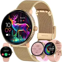 ZPIMY Fur Damen mit Telefonfunktion, 5 ATM Fitness Schrittzähler Herzfrequenz SpO2 Schlafmonitor, Sportuhr Aktivitätstracker