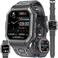 ZPIMY Herren Smartwatch mit Telefonfunktion, AMOLED 5ATM wasserdichte Fitness Taschenlampe Schrittzähler, Herzfrequenz, SpO2, Sportuhr, Aktivitätstracker