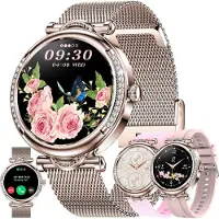 ZPIMY Smartwatch Damen mit Telefonfunktion, 1,27 Zoll Stahl mit Diamant|123 Sport|SpO2|Menstruationszyklus|Herzfrequenzmonitor|Schlafmonitor|Sportuhr