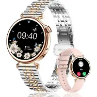 CIVO Smartwatch Damen Fitness Uhr Rund IP67 Wasserdicht Smart Watch mit Telefonfunktion und zwei Armbändern kompatibel mit Android iOS