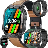 SGDDFIT Smartwatch 1,96" AMOLED Herren mit Telefonfunktion, IP68 Wasserdicht 100+ Sportmodi, Blutdruckmessung, SpO2, Herzfrequenz, Schrittzähler,Android IOS